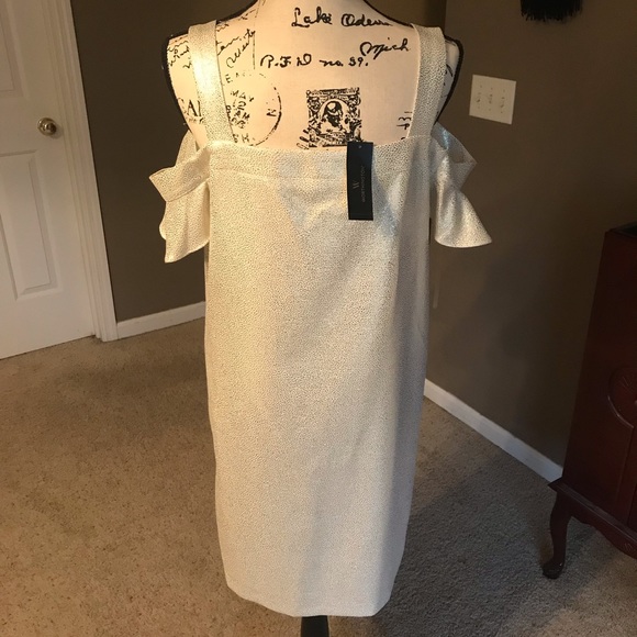 NWT Cream/metallic gold Sheath dress Size 12 - Picture 5 of 8